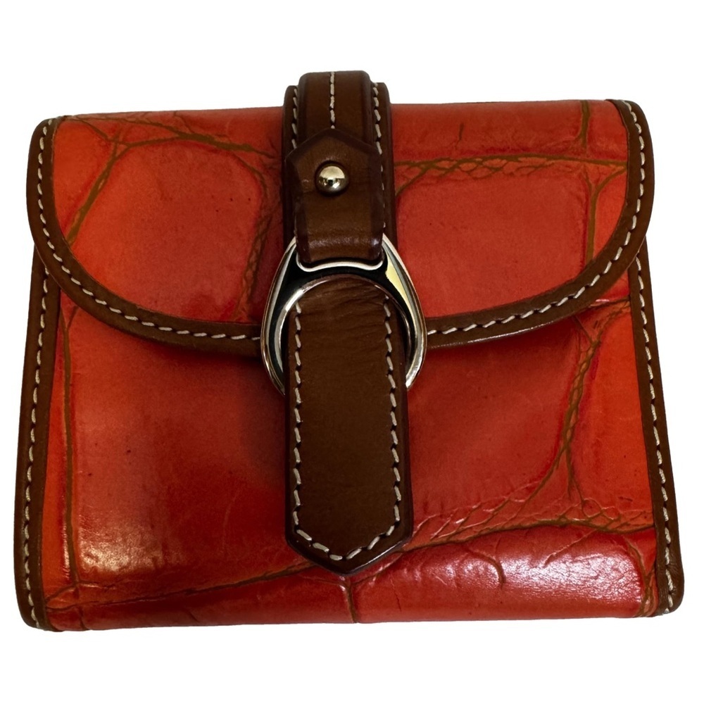 Dooney & Bourke Alto Collection Orange Leather Wallet Croc Embossed Vintage NWOT - Picture 3 of 13